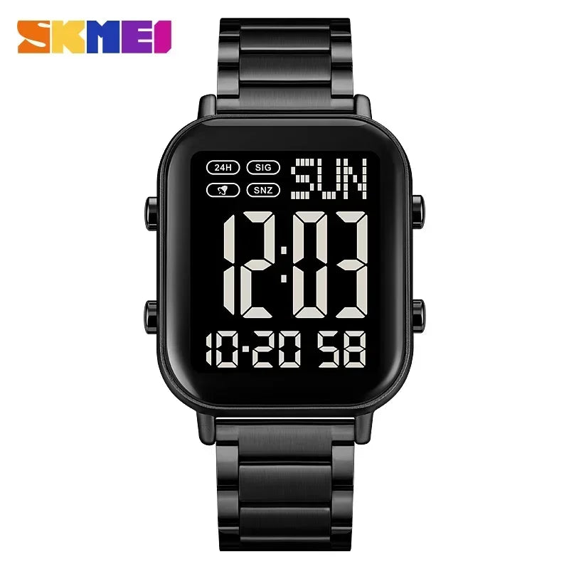 SKMEI 2259 Luxury Waterproof Sport Electronic Mens Wristwatch EL Display Stainless Steel Digital Watch for Men 1859 Reloj Hombre