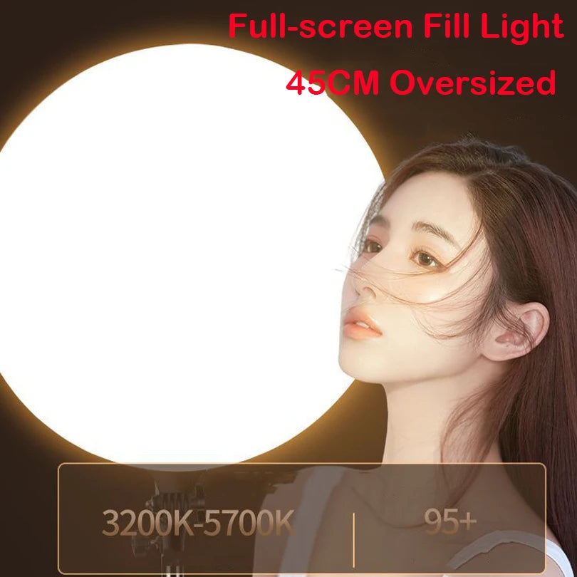 Kit de luz LED para vídeo de gran tamaño, 45CM, regulable, 3200-6500K, iluminación de fotografía con Control remoto, soporte de 2,1 M, CRI 95 + luz de estudio