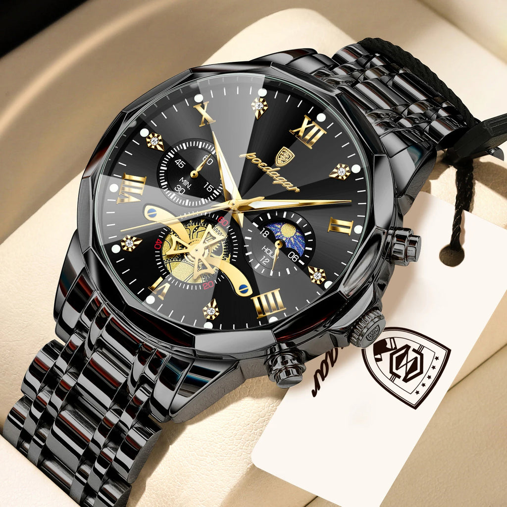 Reloj de pulsera para hombre POEDAGAR, cronógrafo de cuarzo, resistente al agua, luminoso, de acero inoxidable, estilo casual