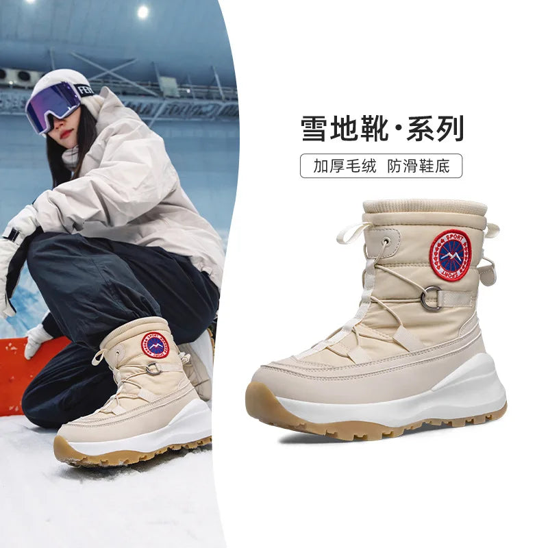 Botas de nieve Unisex para mujer, botas cálidas de felpa antideslizantes, impermeables, con cremallera, a prueba de viento, para deportes al aire libre, esquí, para hombre