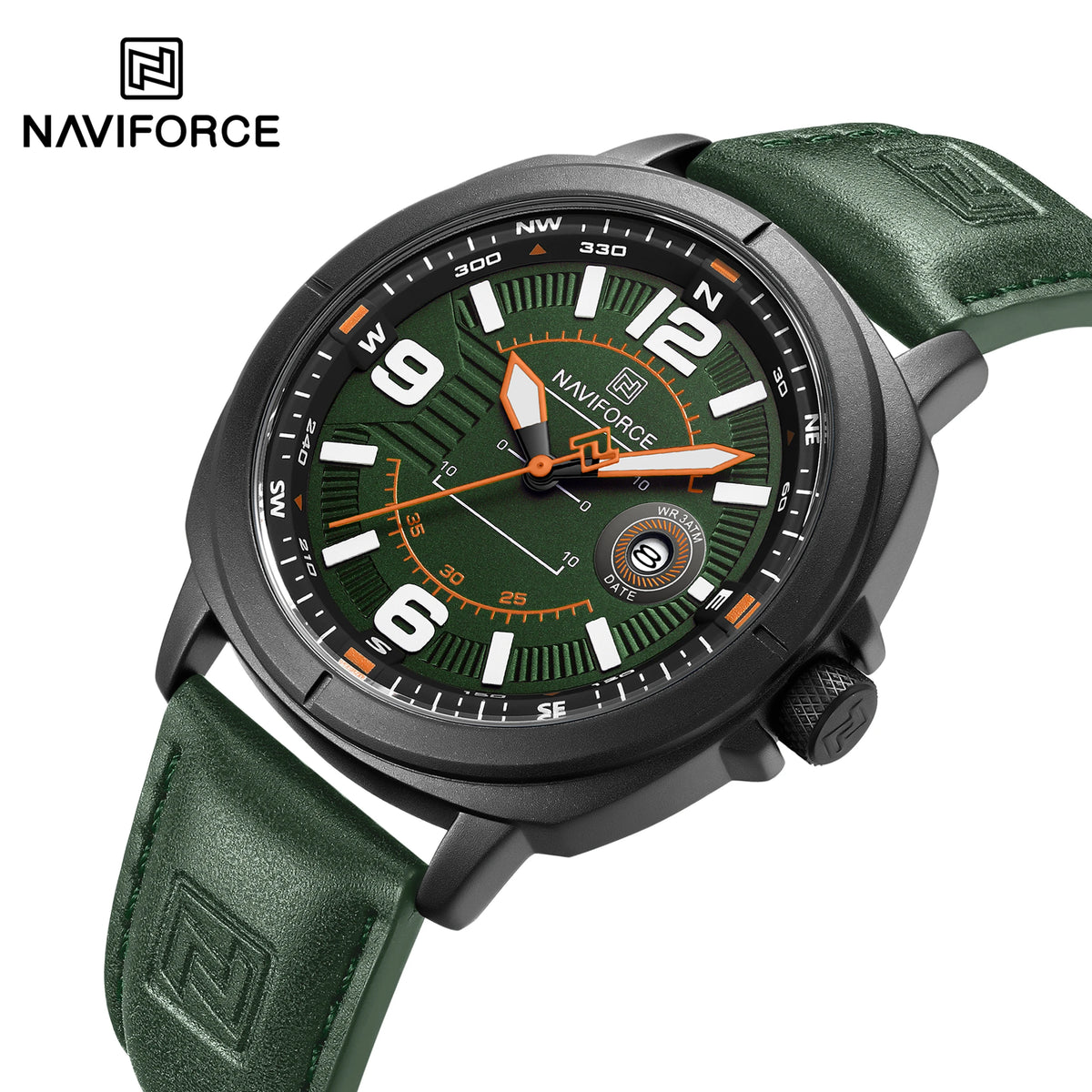 NAVIFORCE 8078 Men's Quartz Watch Luminous Calendar Casual Sports Wristwatch Waterproof with Soft Leather Strap for Daily Wear
