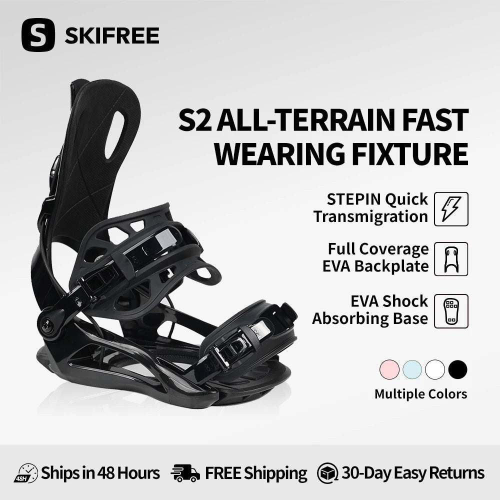 Fijaciones de Snowboard SKIFREE para Principiantes |   Sistema de Fácil Colocación, Amortiguación EVA, Soporte de Flexibilidad Media