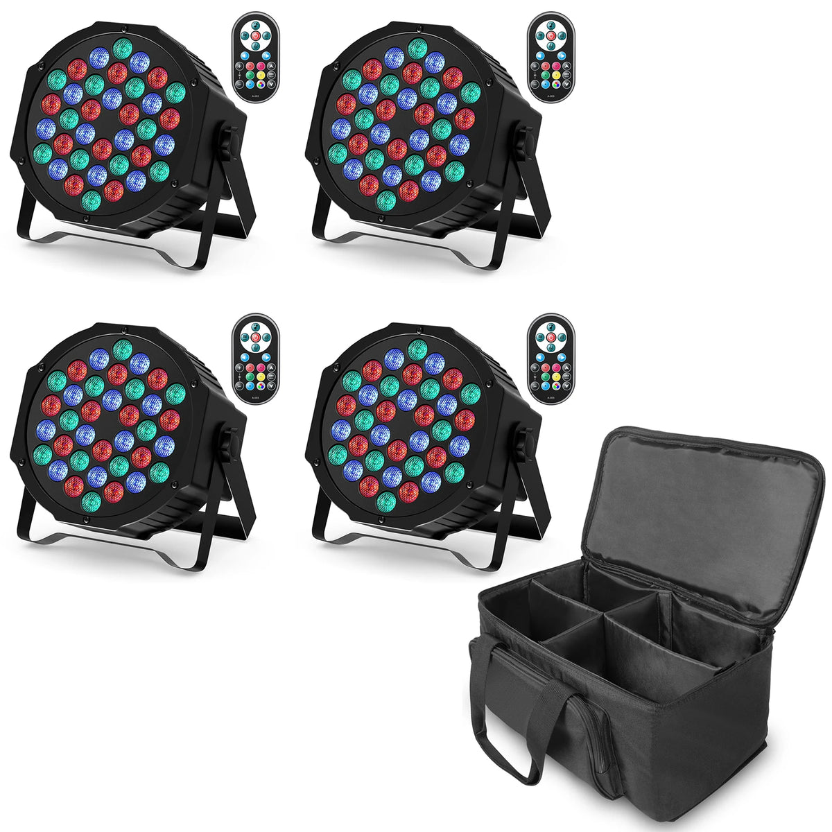 Datewink 4PCS 36LEDs Luces Par Planas con Bolsa Efecto de Iluminación de Escenario RGB DMX512 para DJ, Discoteca, Bodas, Fiestas, Club Nocturno, Navidad