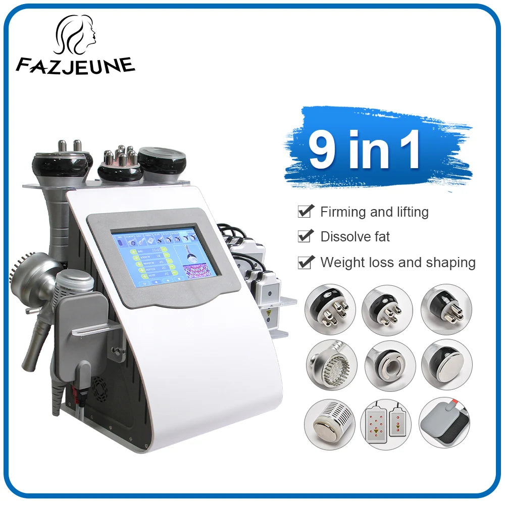 Equipo de masaje para modelar el cuerpo 9 en 1, máquina de cavitación ultrasónica 80K, lipoláser al vacío, adelgazante, quema grasa, levanta y reafirma la piel, spa.