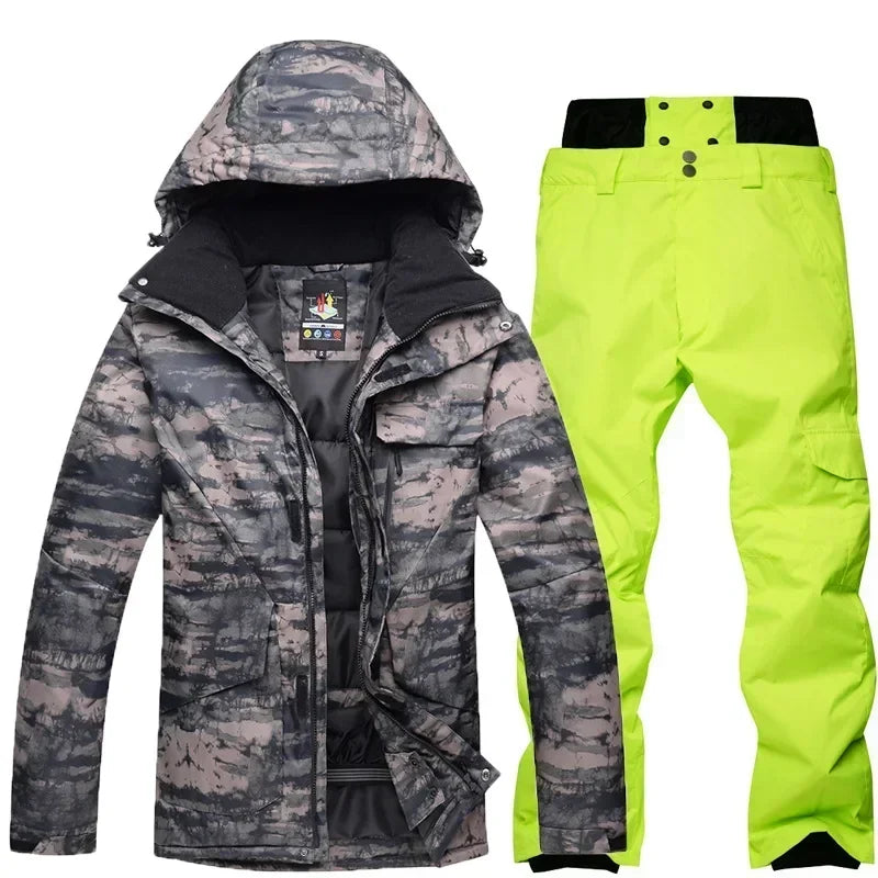 Ropa de Snowboard para Hombre, Conjunto de Traje de Esquí Súper Cálido con Camuflaje, Chaqueta Impermeable, Cortavientos y Transpirable para Escalar Montañas