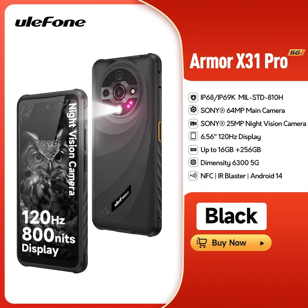 Teléfono resistente Ulefone Armor X31 Pro 6,56'' Hasta 16GB+256GB 6050mAh NFC Smartphone Android 14