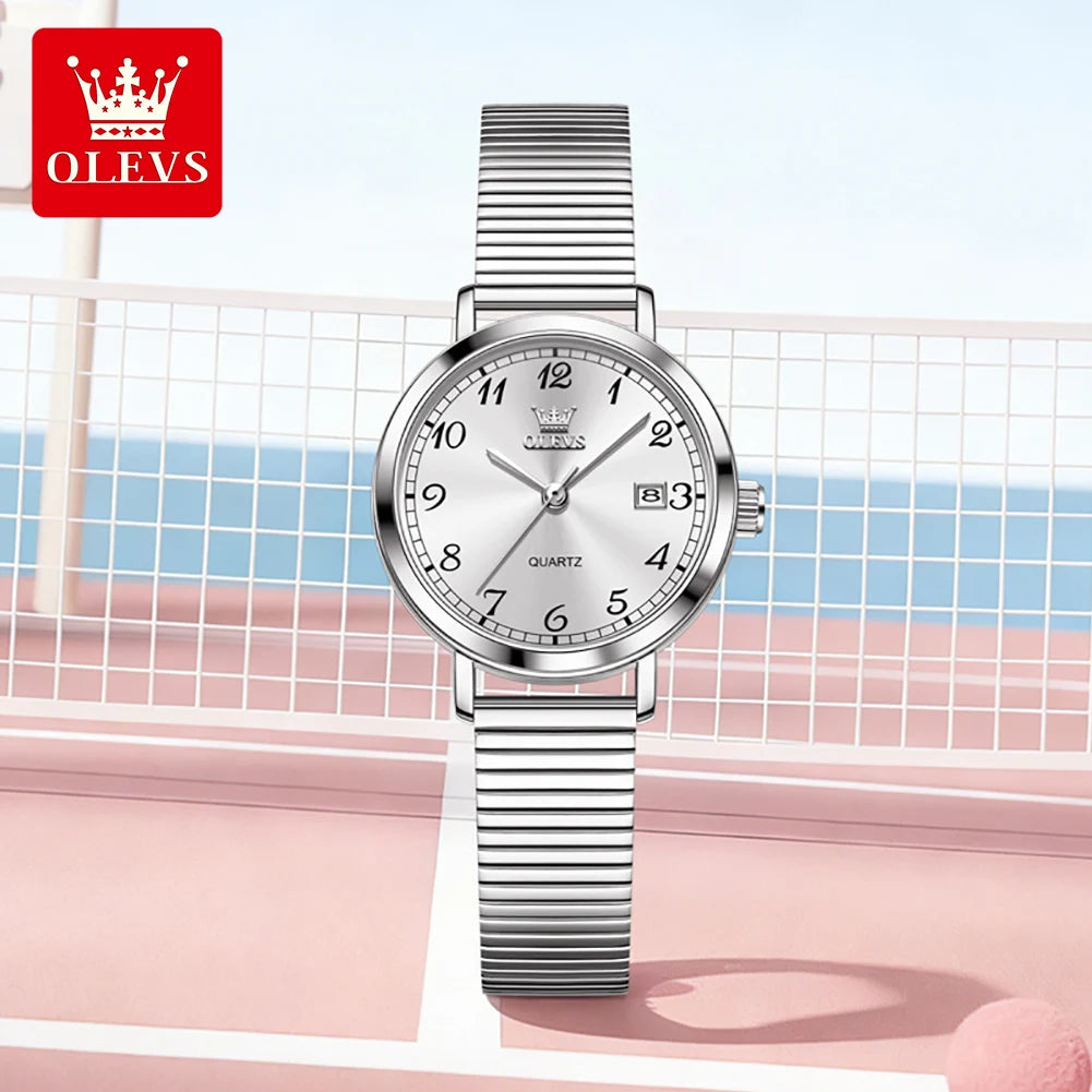 Reloj para mujer OLEVS 7130 de marca líder, resistente al agua, con correa de acero inoxidable y escala numérica