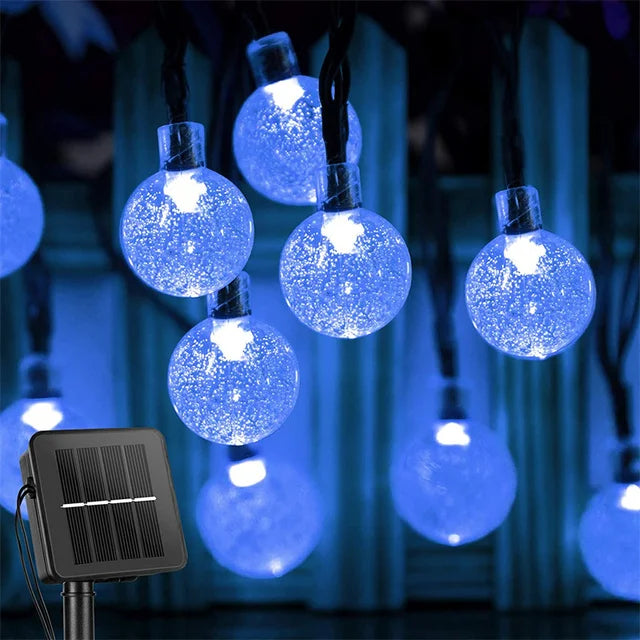 Guirnalda de luces solares para exteriores, 200 luces LED de globo de cristal, luces de hadas impermeables para jardín, Navidad y decoración exterior