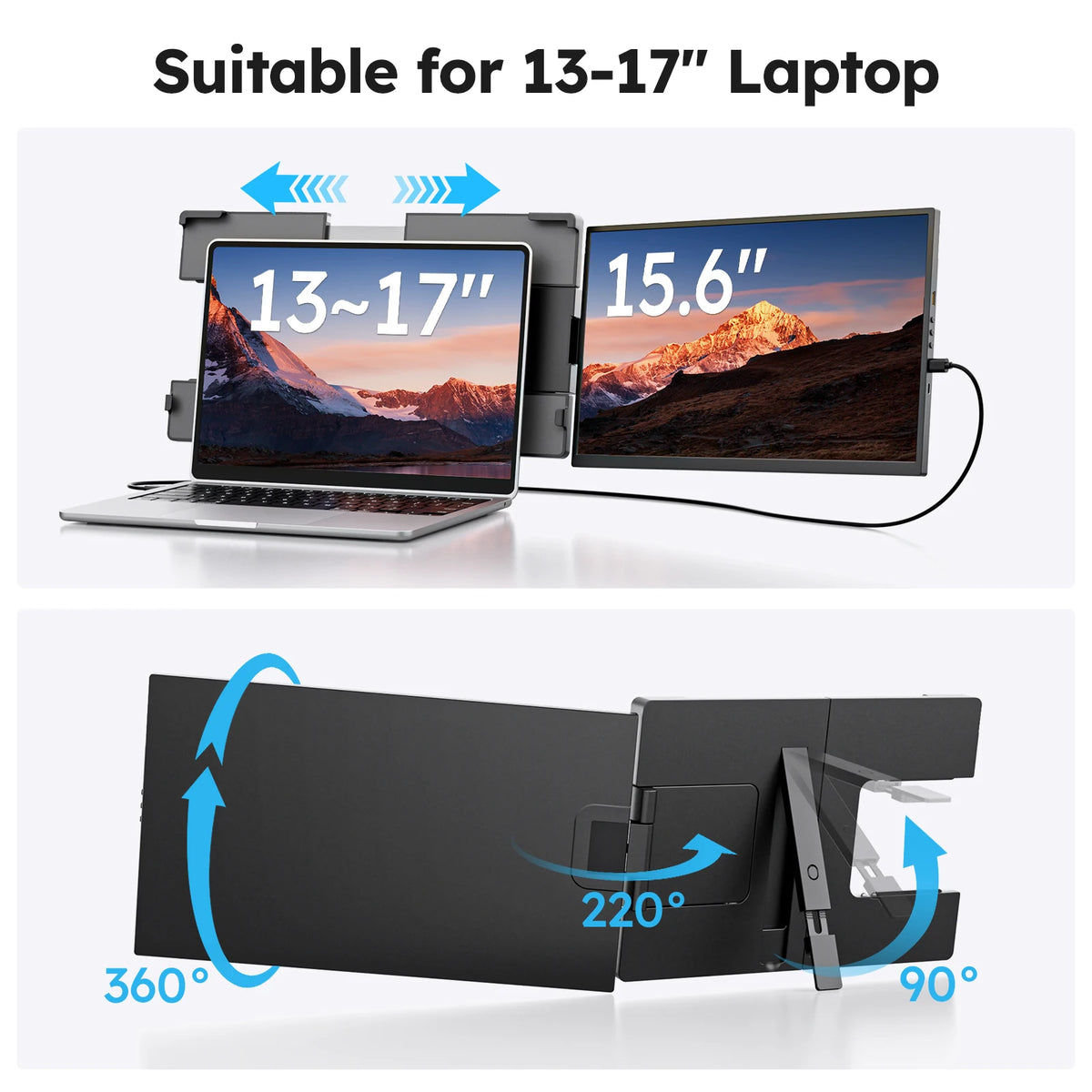 Dopesplay Monitor portátil de 15,6 pulgadas FHD 1080P IPS, extensor de segunda pantalla Plug&Play para PC, portátiles, MAC, monitores de trabajo y viaje 13-17