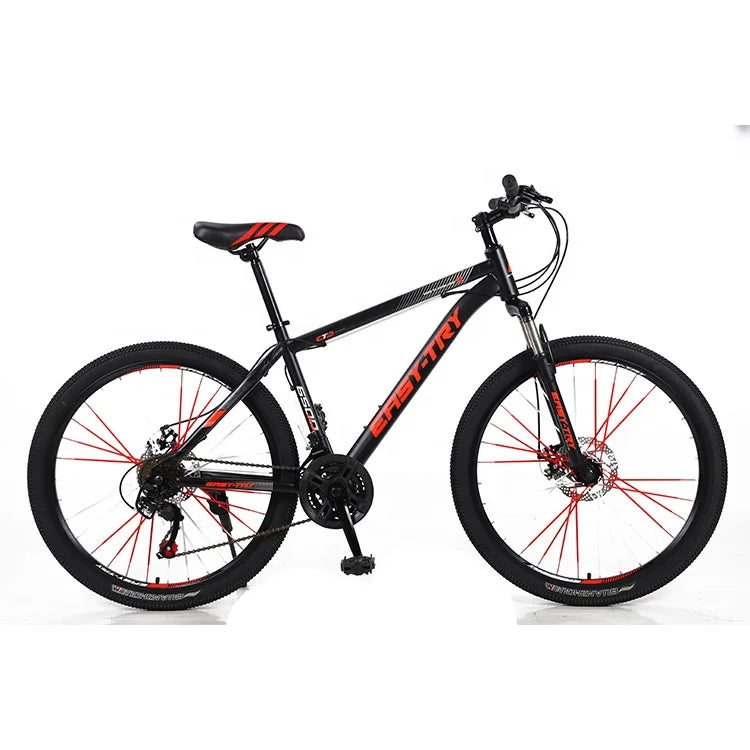 Bicicleta de montaña de 21 velocidades, bajo precio, con frenos de disco y cuadro con suspensión total.