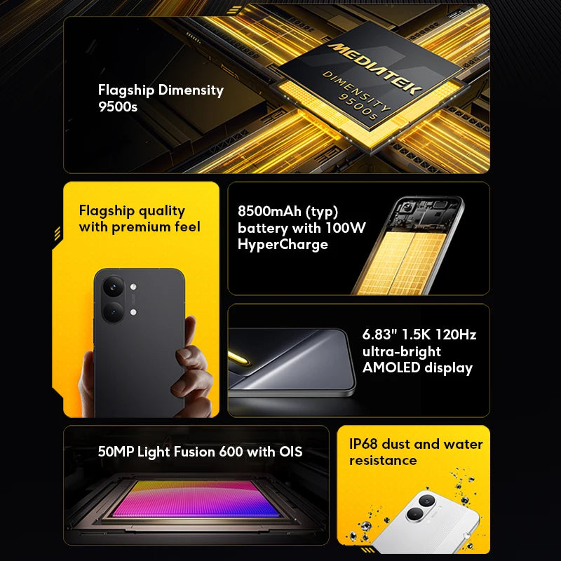 Versión global del smartphone POCO X8 Pro Max, procesador Dimensity 9500s, batería mAh, cámara principal de 50 MP, HyperCharge W, compatible con NFC