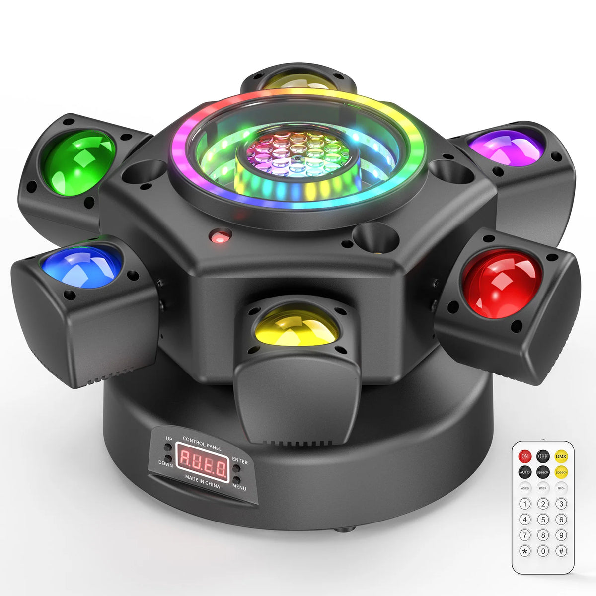 Yiflamefly - Luces móviles tipo beam de 150W y 6 brazos, luces LED RGBW para DJ, luces DMX512 para fiestas, bodas, discotecas, espectáculos, clubes nocturnos, bares y KTV