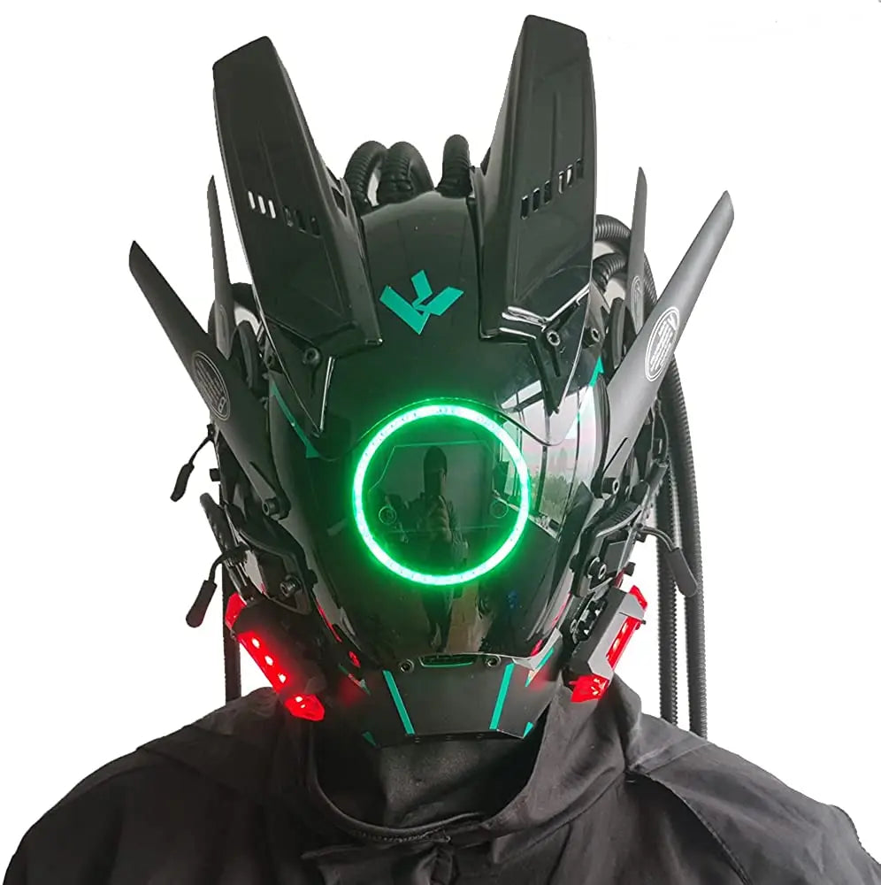 JAUPTO Cyberpunk máscara luces redondas con máscaras tejidas juego de rol Halloween adecuado para accesorios de festivales de música de fiesta