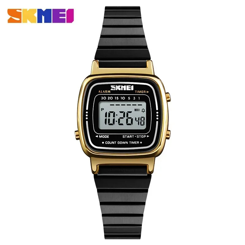 Reloj de lujo SKMEI 1901 para mujer, esfera pequeña, acero inoxidable, digital, resistente al agua, reloj de pulsera para dama, mujer y niña