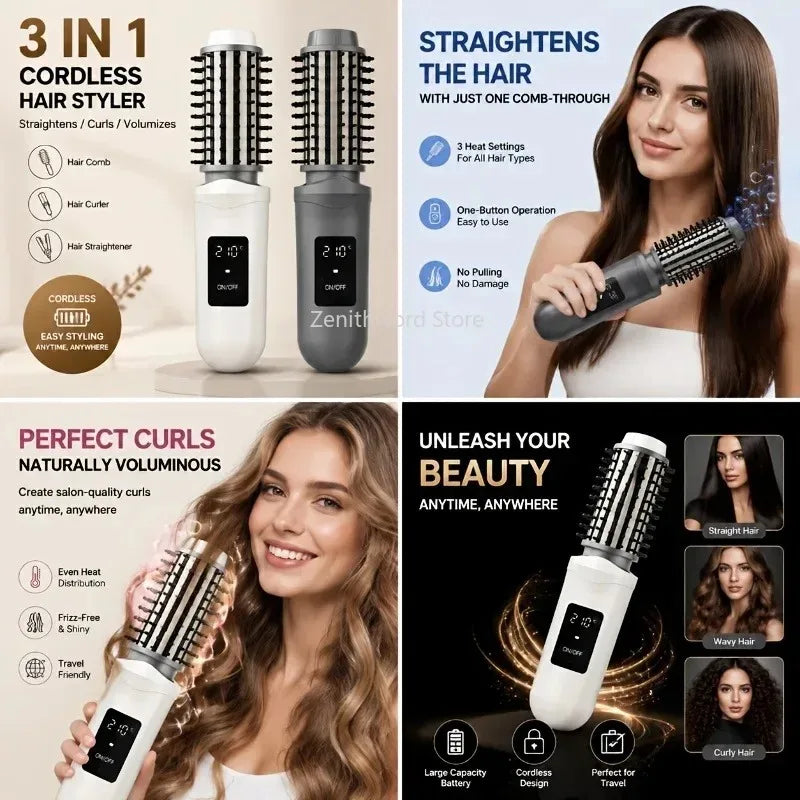 Cepillo Rizador, Secador de Pelo con Aire Caliente, Voluminizador, Peine Alisador, Herramienta de Peinado Multifuncional para Cabello Largo