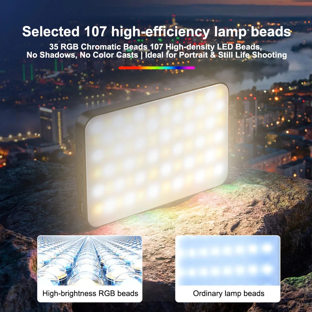 Luz LED RGB para video, panel de iluminación para cámara, CRI95+, 2500-9000K, pantalla LCD, soporte de zapata fría para Vlog, transmisión en vivo, DSLR