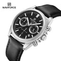 Reloj de cuarzo para hombre NAVIFORCE de marca líder, cronógrafo, indicador de fecha, resistente al agua, luminoso, correa de cuero auténtico, estilo casual de negocios, regalo para hombre