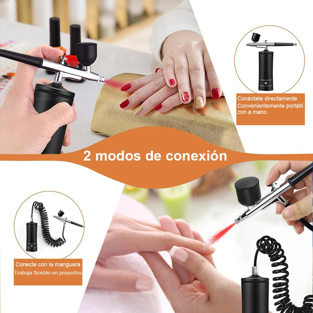Kit de pintura para decoración de uñas con aerógrafo, Mini aerógrafo con compresor para pintura de pasteles y uñas, pistola pulverizadora manual portátil, aerógrafo para uñas