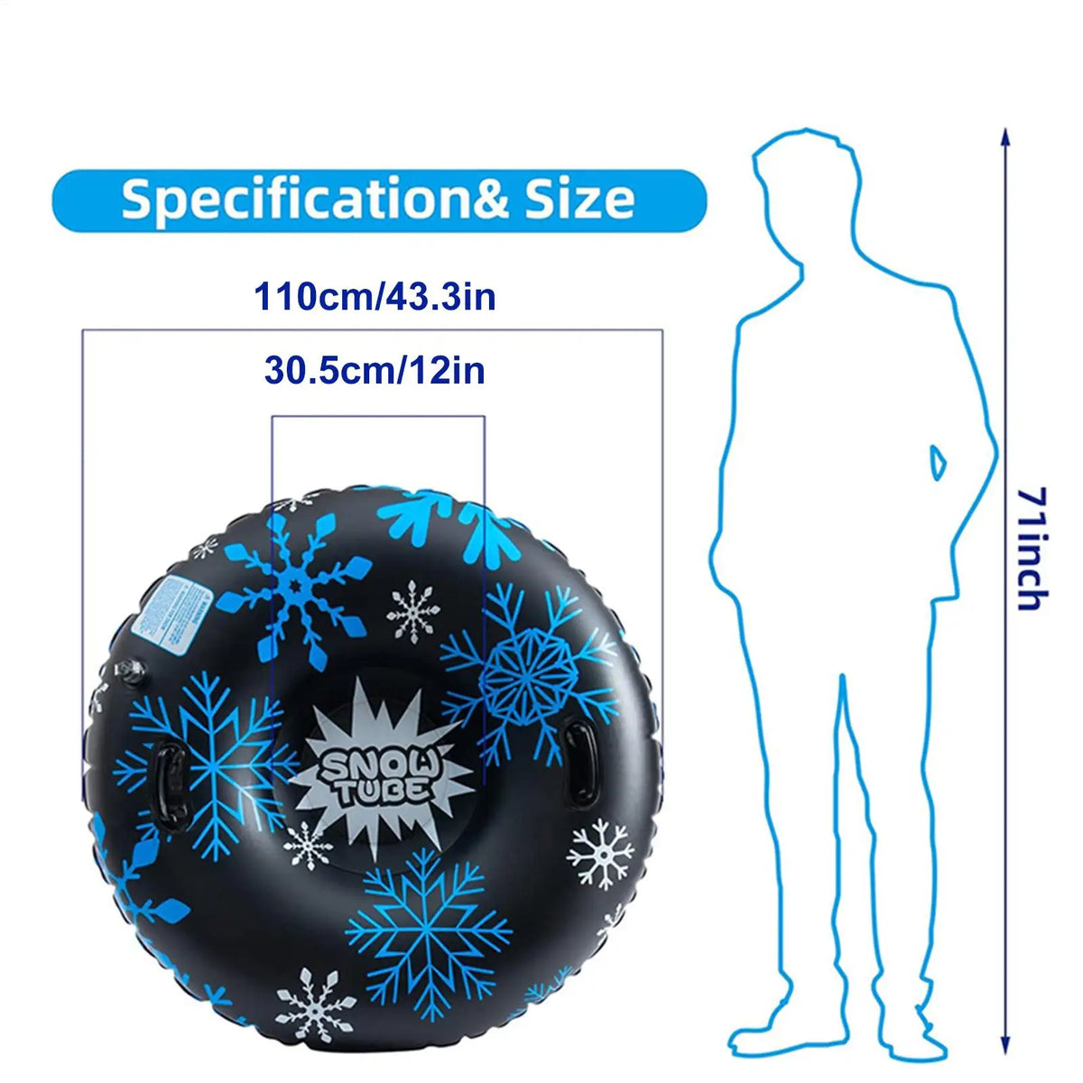 Tubo de nieve inflable, anillo de remolque para deportes al aire libre para adultos, tabla de esquí de PVC engrosada con forma de copo de nieve, trineo de nieve en forma de donut, equipo de trineo