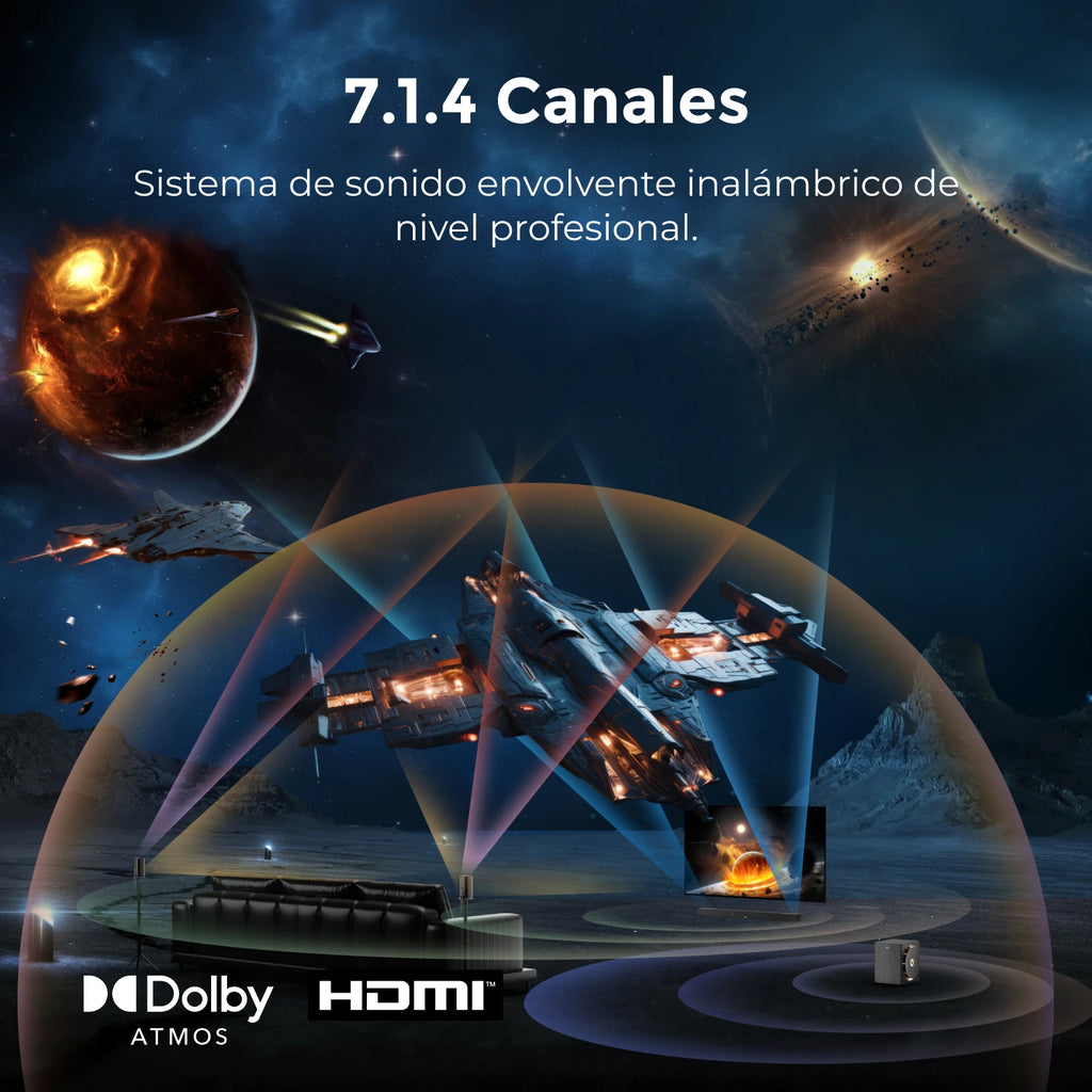 ULTIMEA Skywave X60 Barre de Son TV 7.1.4 Canaux de 840 W avec Dolby Atmos, Système de Son Surround avec Caisson de Basses Sans Fil de 8" et 2 Enceintes Surround Sans Fil, HDMI eARC, Contrôle via Application