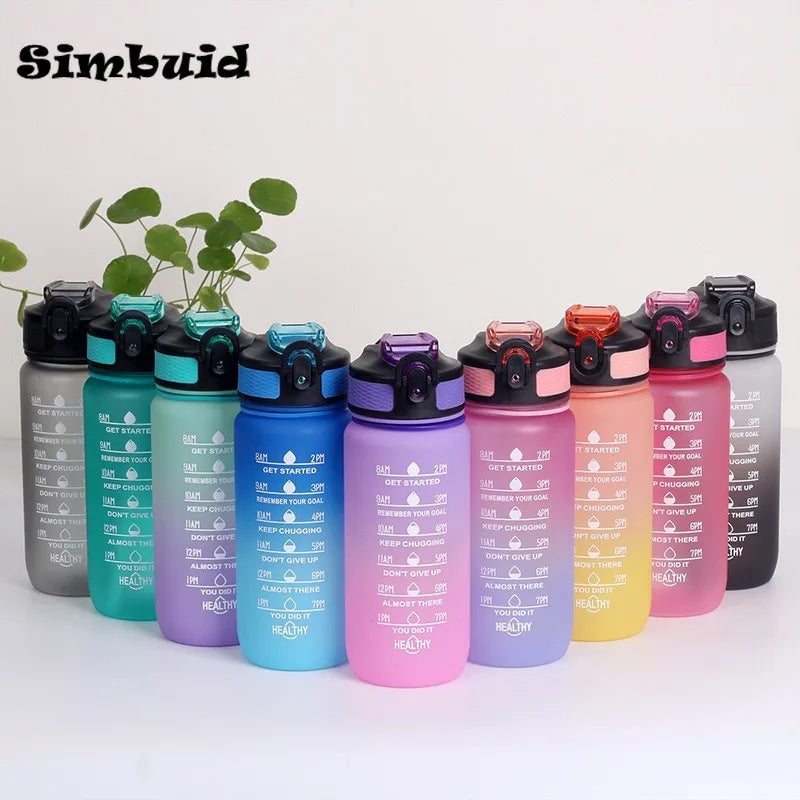 Botella de agua deportiva de 600ML con marcador de tiempo, taza a prueba de fugas, botella de agua portátil motivacional para deportes al aire libre y Fitness