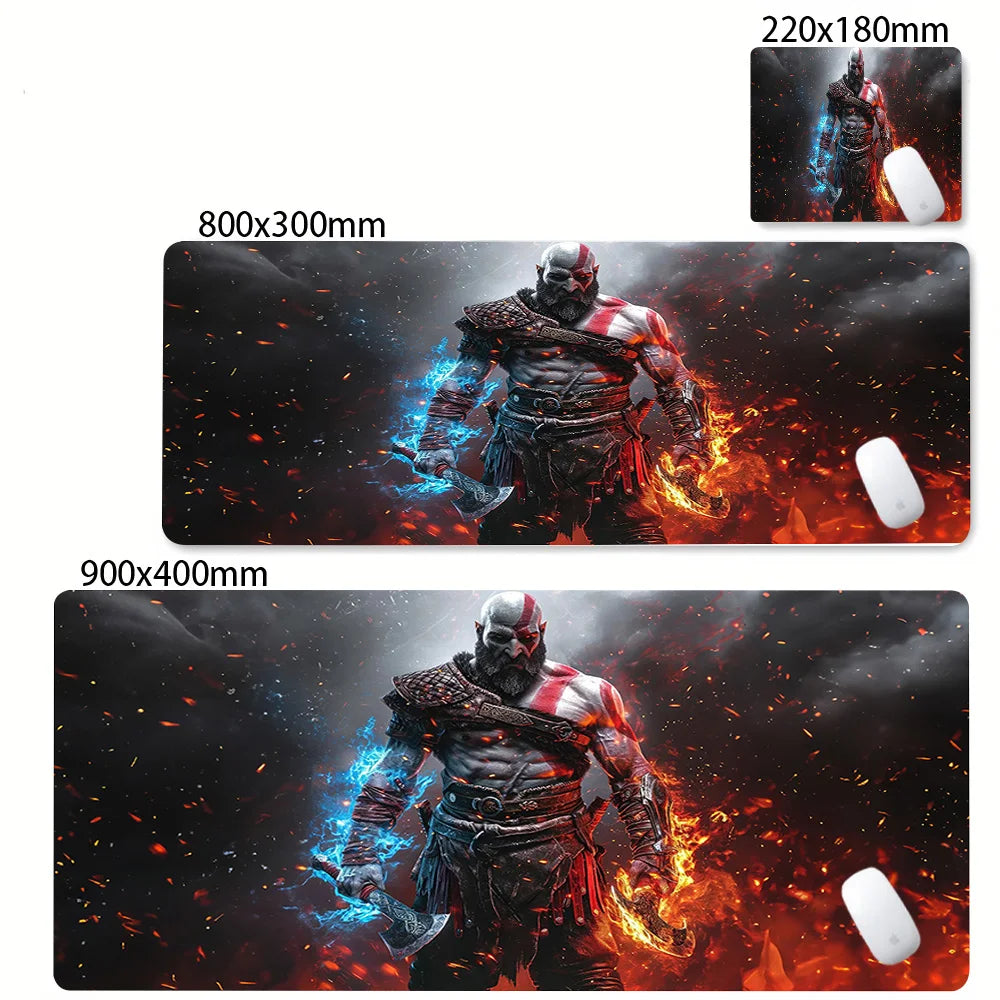 Alfombrilla de escritorio para teclado de ordenador, diseño de God of War Kratos, alfombrilla de ratón gaming grande, caucho natural, bordes cosidos, base antideslizante, alfombrilla de escritorio.
