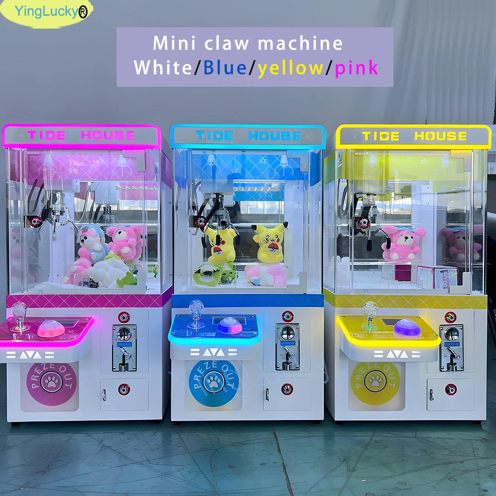 HAPPY Mini máquina de garra grúa de juguete para carnaval Arcade que funciona con monedas KTV Cinema LED 110V 220V, casa de marea