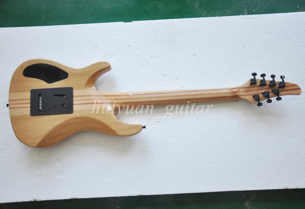 Guitarra Eléctrica Flyoung de 7 Cuerdas, Roja, con Mástil a Través del Cuerpo, Estilo Floyd, con Diapasón de Palisandro, 24 Trastes