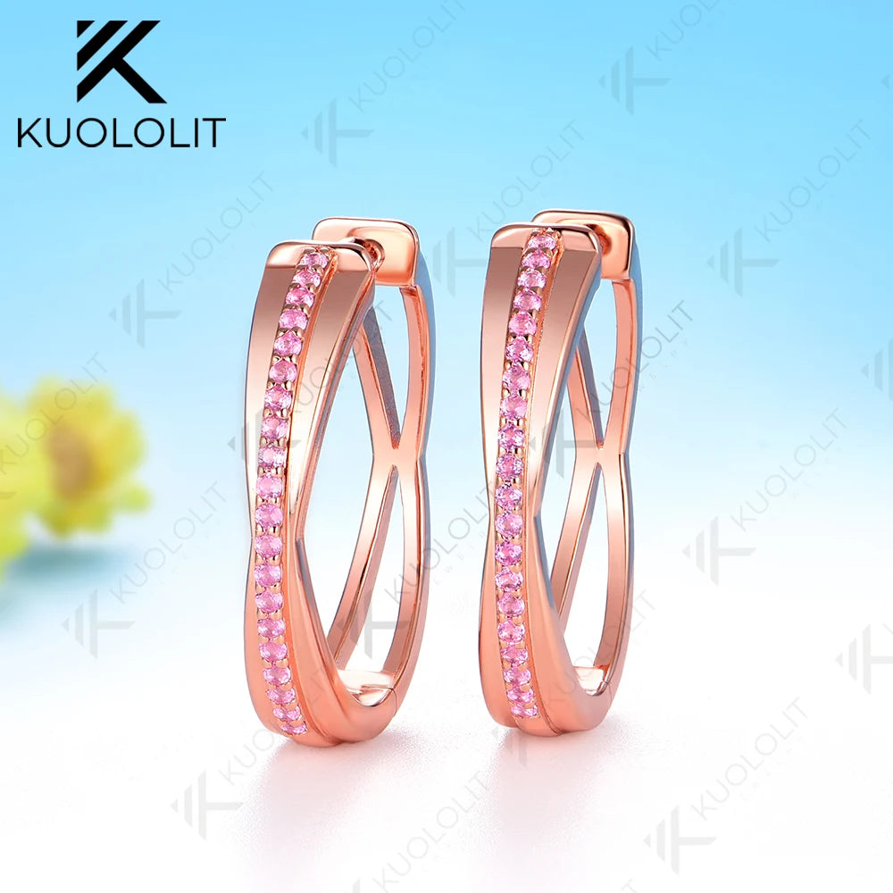 Pendientes de Aro Personalizados Kuololit con Zafiro Rosa Cultivado en Laboratorio de 0.32CTW para Mujer, Oro Amarillo Sólido de 14K 10K para Fiesta, Navidad, Clásicos
