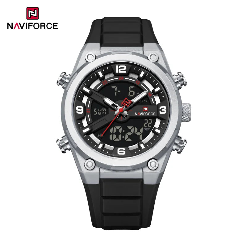 Reloj deportivo NAVIFORCE NF9265, nuevo modelo, resistente al agua y a los golpes, con calendario luminoso y correa de silicona para hombre