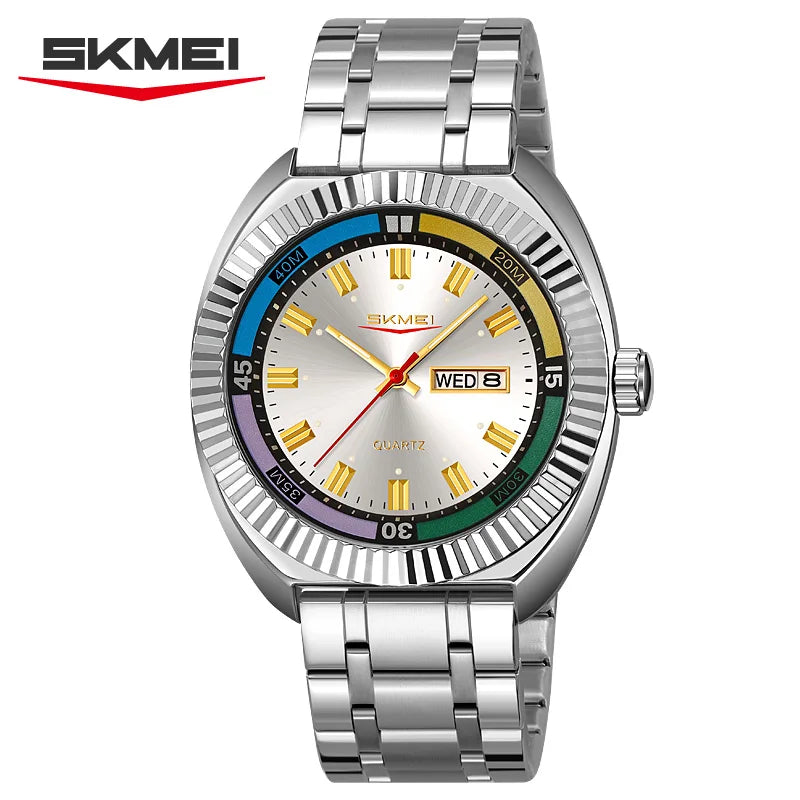 SKMEI 9353 Luxury Colorful Classic Male Quartz Movement Alloy Stainless Steel Watch Business Men Wristwatches Clock Hands Gift