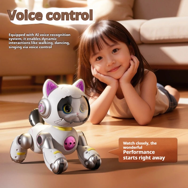 Gato robot inteligente con IA 4drc Y14, programable, con control remoto, detección de gestos, evasión de obstáculos y control por voz, juguete de compañía para