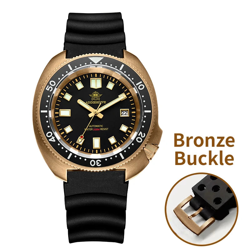 Reloj de buceo automático para hombre ADDIESDIVE CUSN8 de bronce, con calendario, cristal de zafiro, manecillas luminosas, resistente al agua 20 bares y mecanismo automático