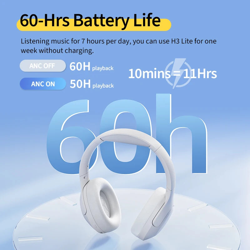 Auriculares inalámbricos QCY H3 Lite con cancelación de ruido activa, Bluetooth 5.3, auriculares para gaming, controlador de 40 mm, sonido HiFi, auriculares de diadema, conexión multipunto
