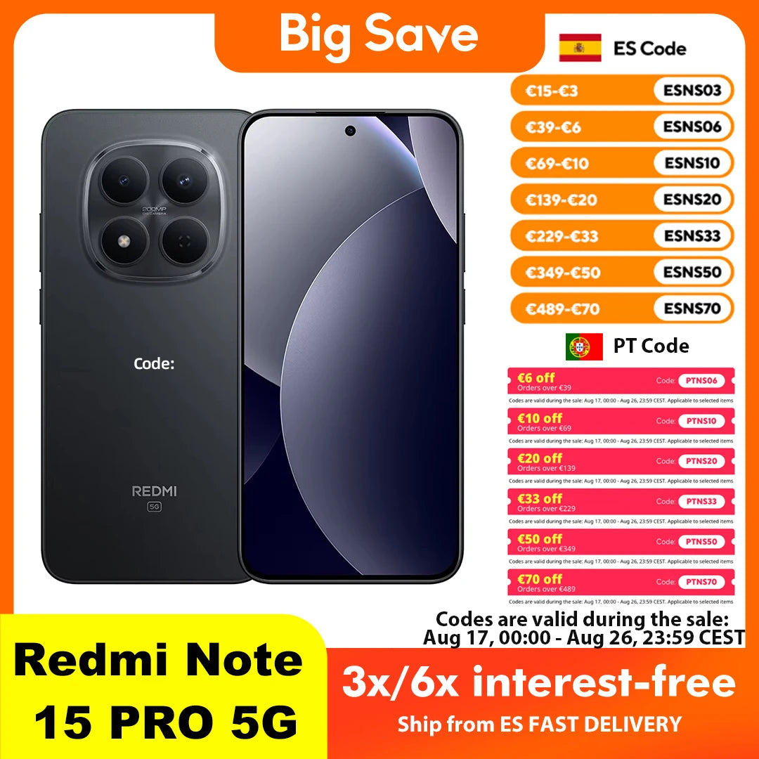Xiaomi Redmi Note 15 Pro 5G 8GB 256GB 12GB 512GB 6.83" 1.5K AMOLED Display MTK Dimensity 7400-Ultra 200MP Camera 6580mAh Battery