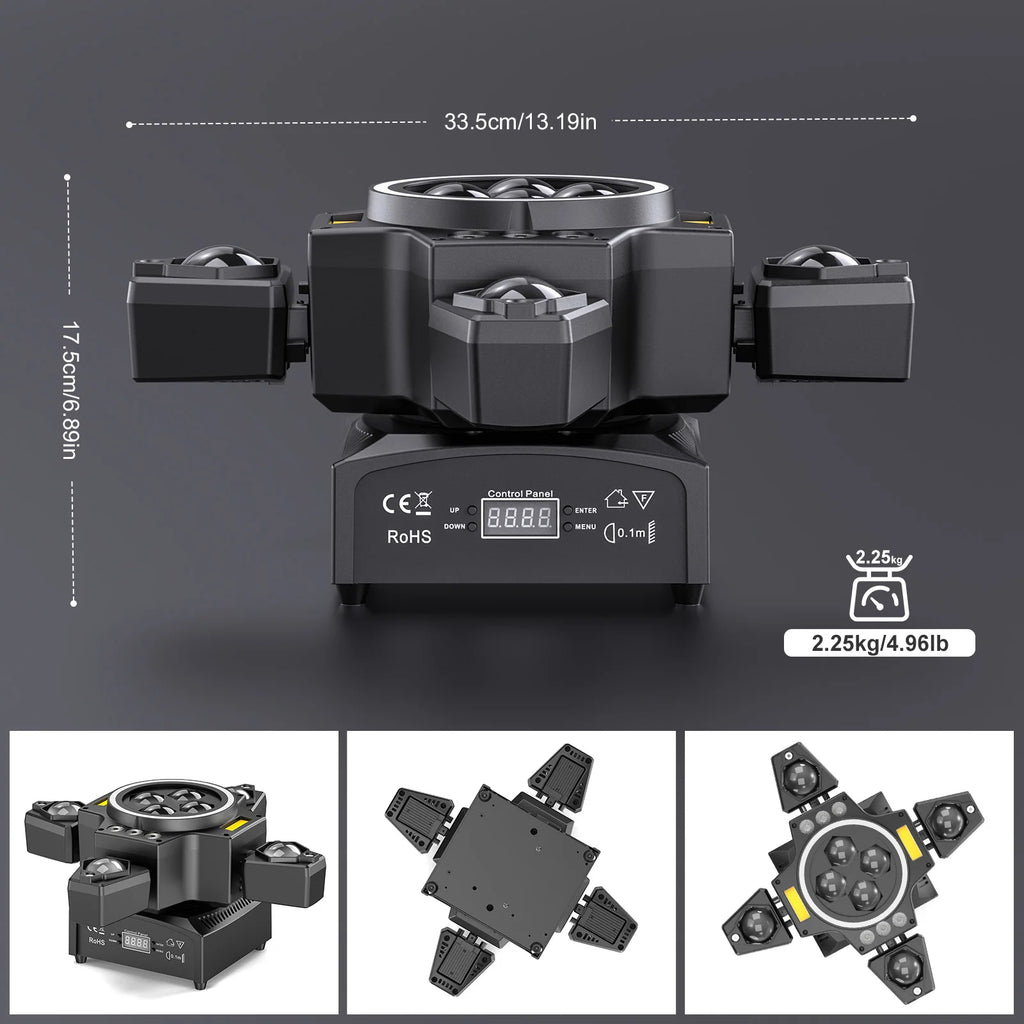 Luz de cabeza móvil Somspot 120W 4 en 1, luz de lavado RGBW, efecto de haz Bee Eye, luz láser con control remoto, luces de DJ para discoteca, fiesta, escenario, proyector de iluminación para conciertos, bodas, teatros, espectáculos en vivo, bares y clubes