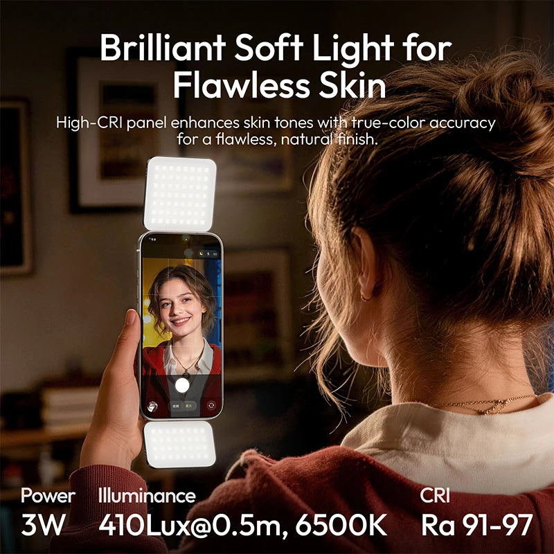 Ulanzi GL01 Luz de Relleno Magnética Ajustable de Doble Cara para iPhone 17 y Android, Luz de Selfie con Atenuación 2700-6500K para Vlog en Vivo