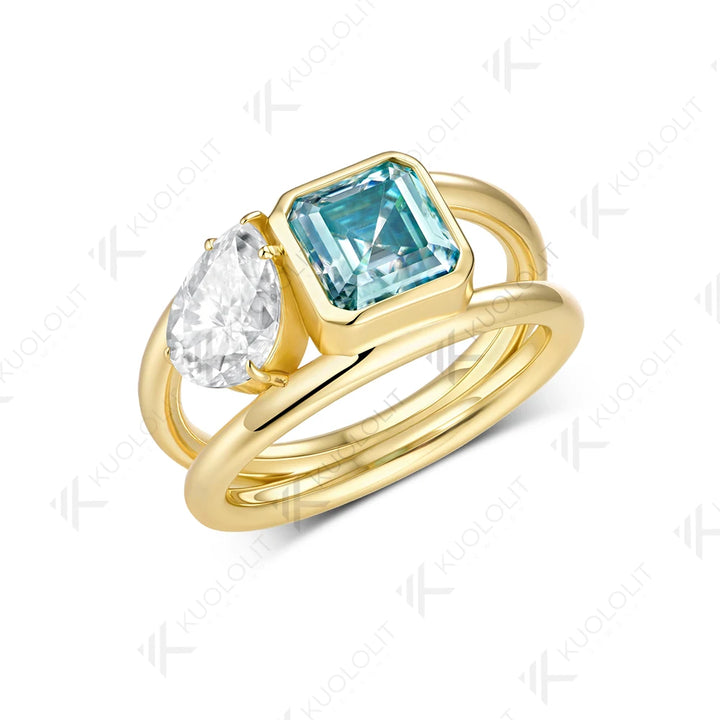 Anillo de Moissanita Cian Kuololit con Corte Asscher y Diseño Personalizado para Mujer, Oro Amarillo Sólido 14K 10K 585, para Regalo de Navidad o Aniversario