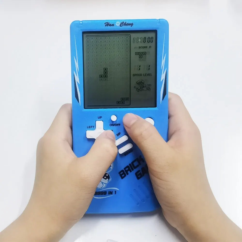 Consola de juegos portátil retro, juguete de rompecabezas electrónico clásico, pantalla grande, color azul, juguetes para niños