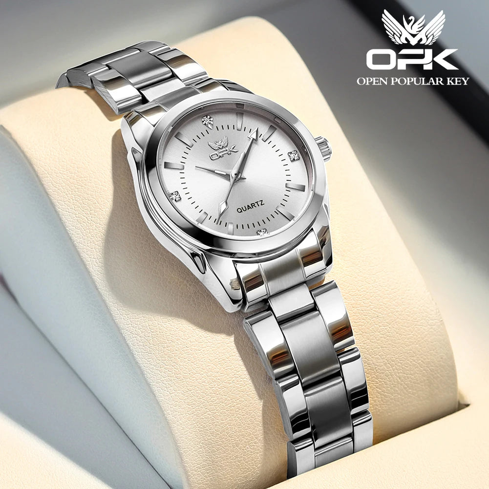 Reloj de cuarzo OPK 6002 para mujer, esfera elegante, correa de acero inoxidable, reloj de pulsera para dama