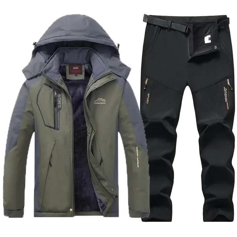 Traje de esquí de lana gruesa y cálida para hombre, impermeable, a prueba de viento, conjunto de chaqueta y pantalones para snowboard, traje de esquí para nieve de invierno al aire libre