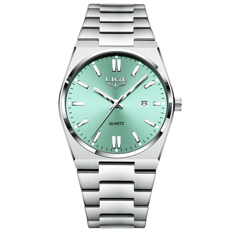 Reloj de cuarzo original LIGE para hombre, deportivo, de acero, a la moda, resistente al agua, con fecha y manecillas luminosas + caja