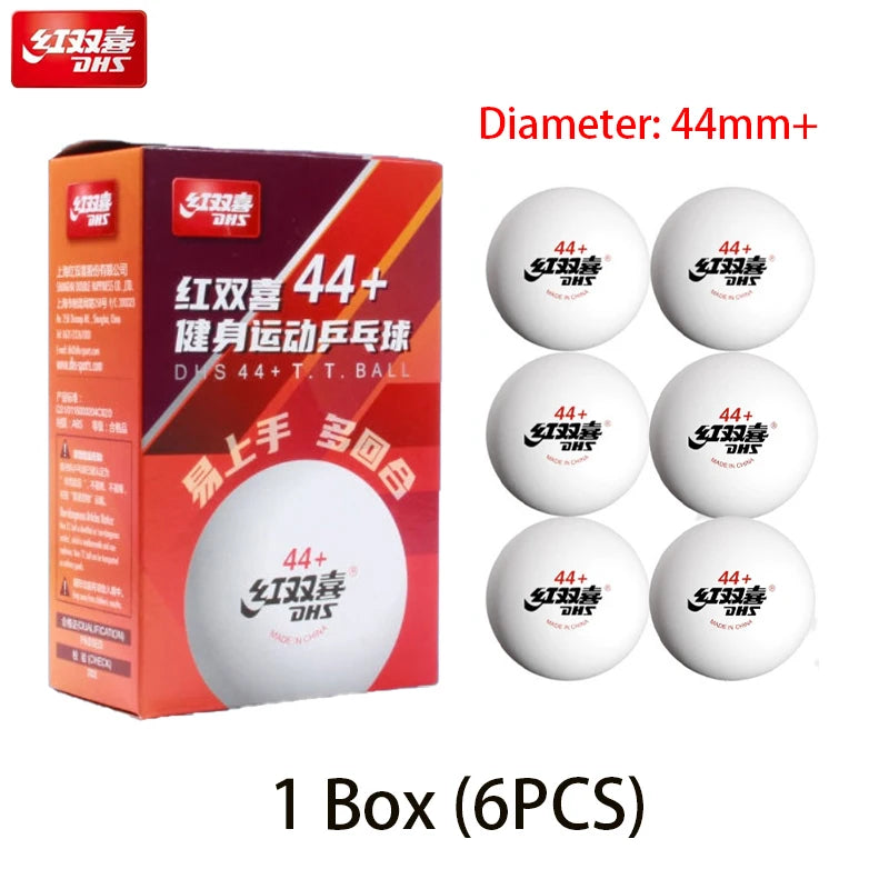 DHS 44mm + pelotas de tenis de mesa ABS nuevo Material pelotas de Ping Pong de entrenamiento y Fitness de gran tamaño 6 unids/caja pelota de tenis de mesa con costura