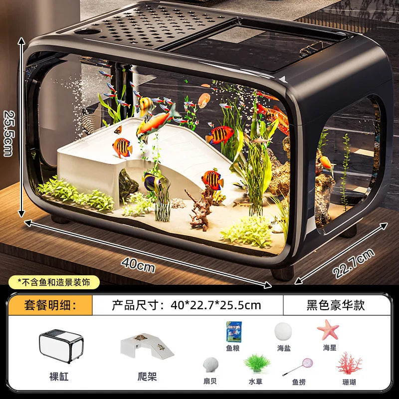 Acuario de lujo ligero, sencillo y sofisticado con tapa, transparente, ecológico para sala de estar, mueble decorativo, suministros para acuarios
