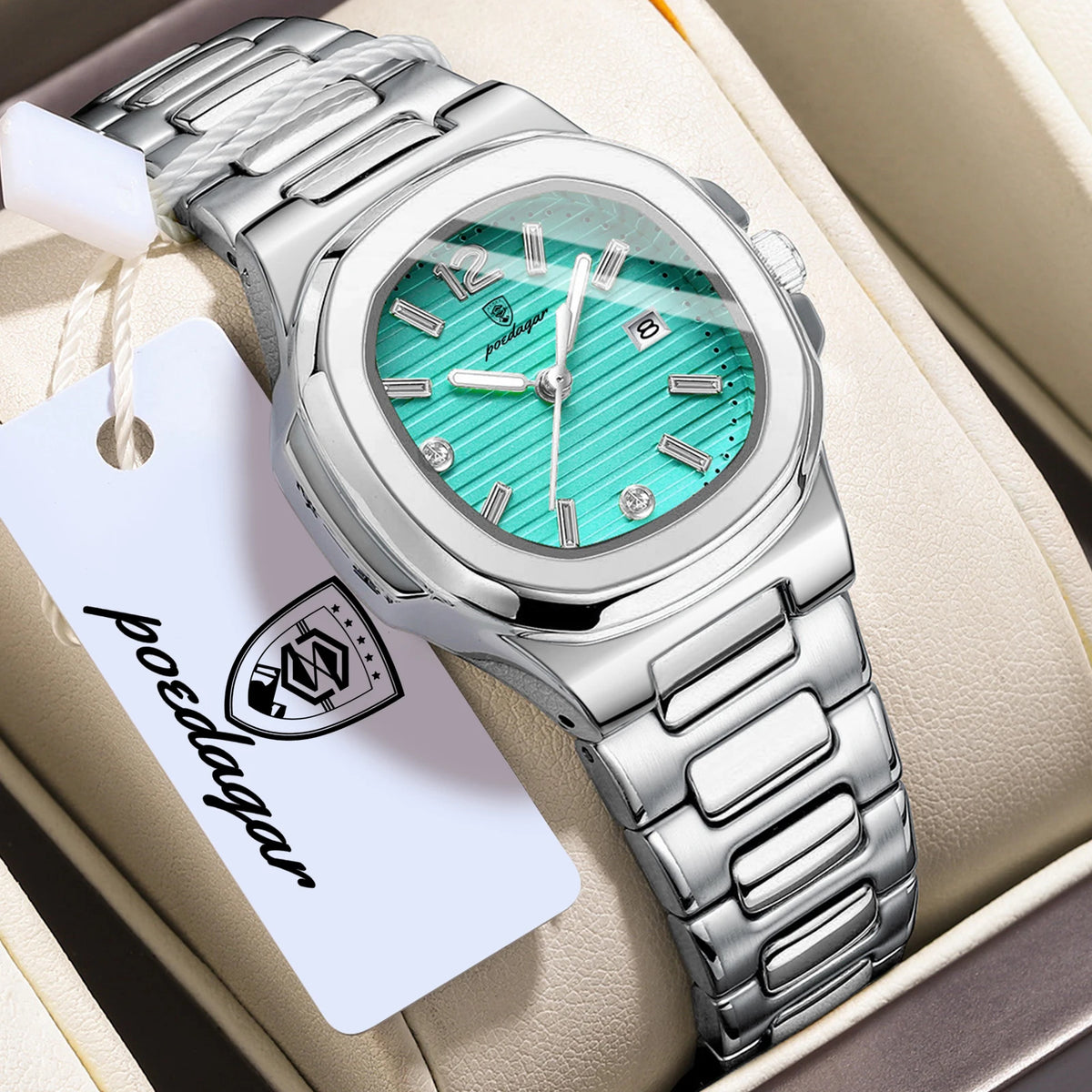POEDAGAR Reloj de mujer de moda, luminoso, impermeable, de acero inoxidable, reloj de cuarzo con fecha, elegante reloj de pulsera para dama