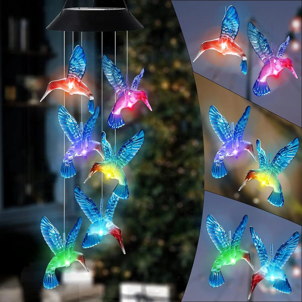 LED Wind Chimes Decorated Solar Hummingbird Landscape Hanging Solar Light Garden Lights Decorated Atmosphere Courtyard Pendants