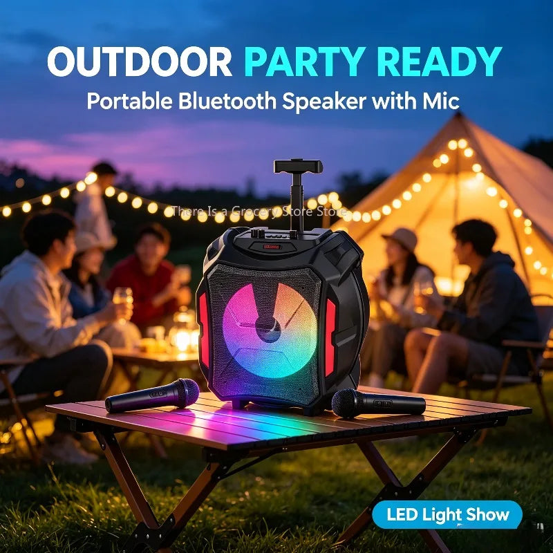 Altavoz karaoke portátil Bluetooth, sonido estéreo TWS, luz LED, micrófono inalámbrico + control remoto, audio para fiestas al aire libre