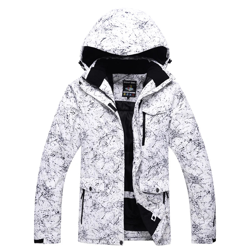 -30 Conjuntos de trajes de nieve blancos para hombres o mujeres Ropa de invierno al aire libre Ropa de snowboard Disfraces impermeables Chaqueta de esquí + Baberos de pantalón de nieve