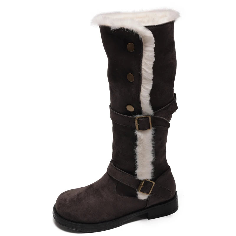 Botas de nieve de caña media, cálidas y con forro grueso, de punta redonda, suaves y antideslizantes, con plantilla de algodón.