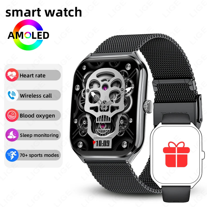 2026 New Ultra Thin SmartWatch Men 1.96"AMOLED Screen Always Show Time Heart Rate GPS Sport Waterproof Bluetooth Call Smartwatch
